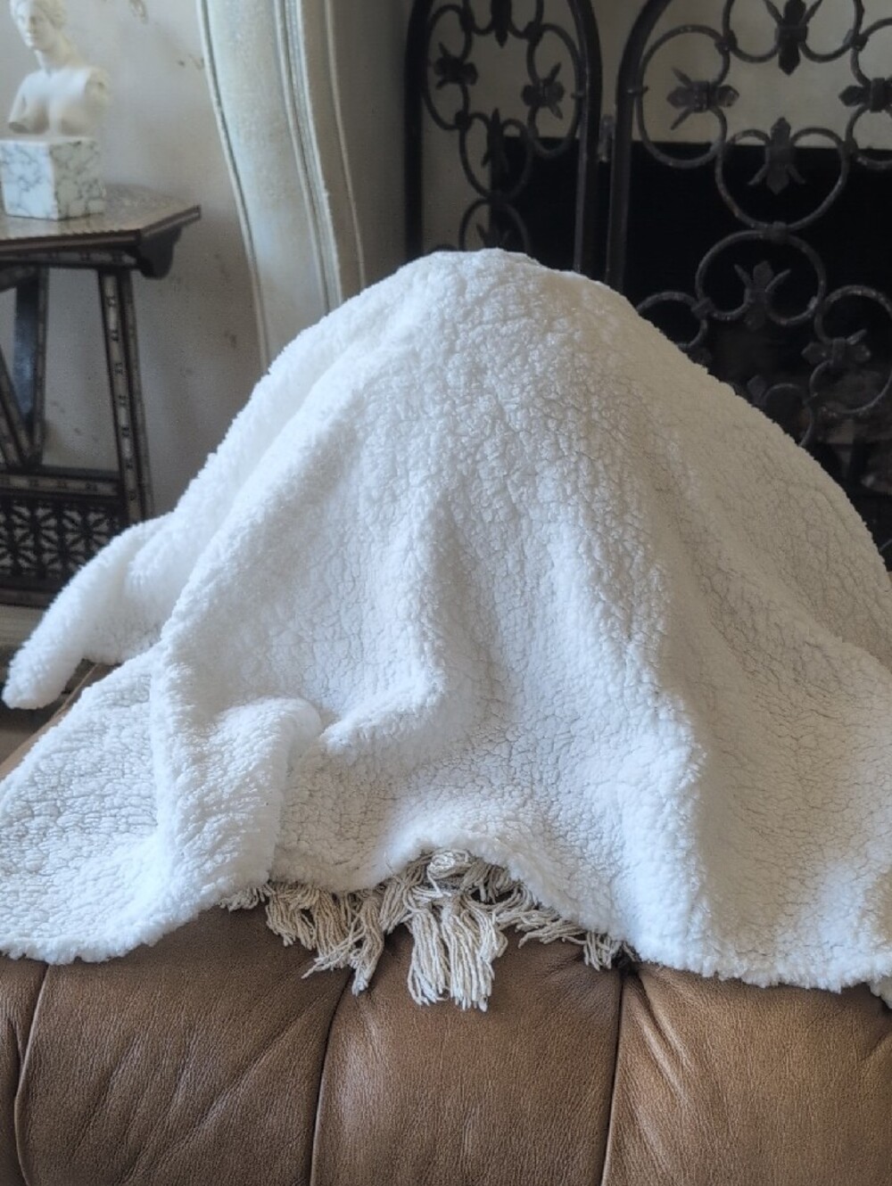 Cozy White Ghost Accent Pillow with Brown Pumpkin - Picture 3 of 5